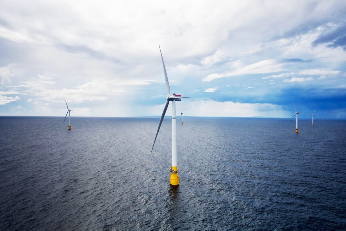 The Hywind Scotland wind farm is located 25 kilometers off the coast of Peterhead in northeast Scotland